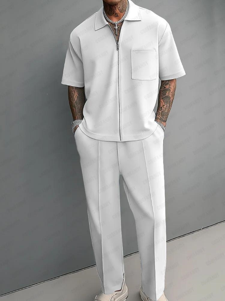 Street Fashion Male - Men 2 Piece Outfits Half Zip
