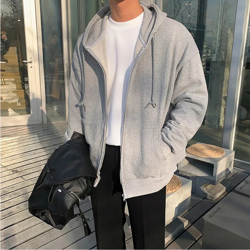 High Street Hoodie Men Solid C - Street Fashion Zip Up Hoodie 评论和价格