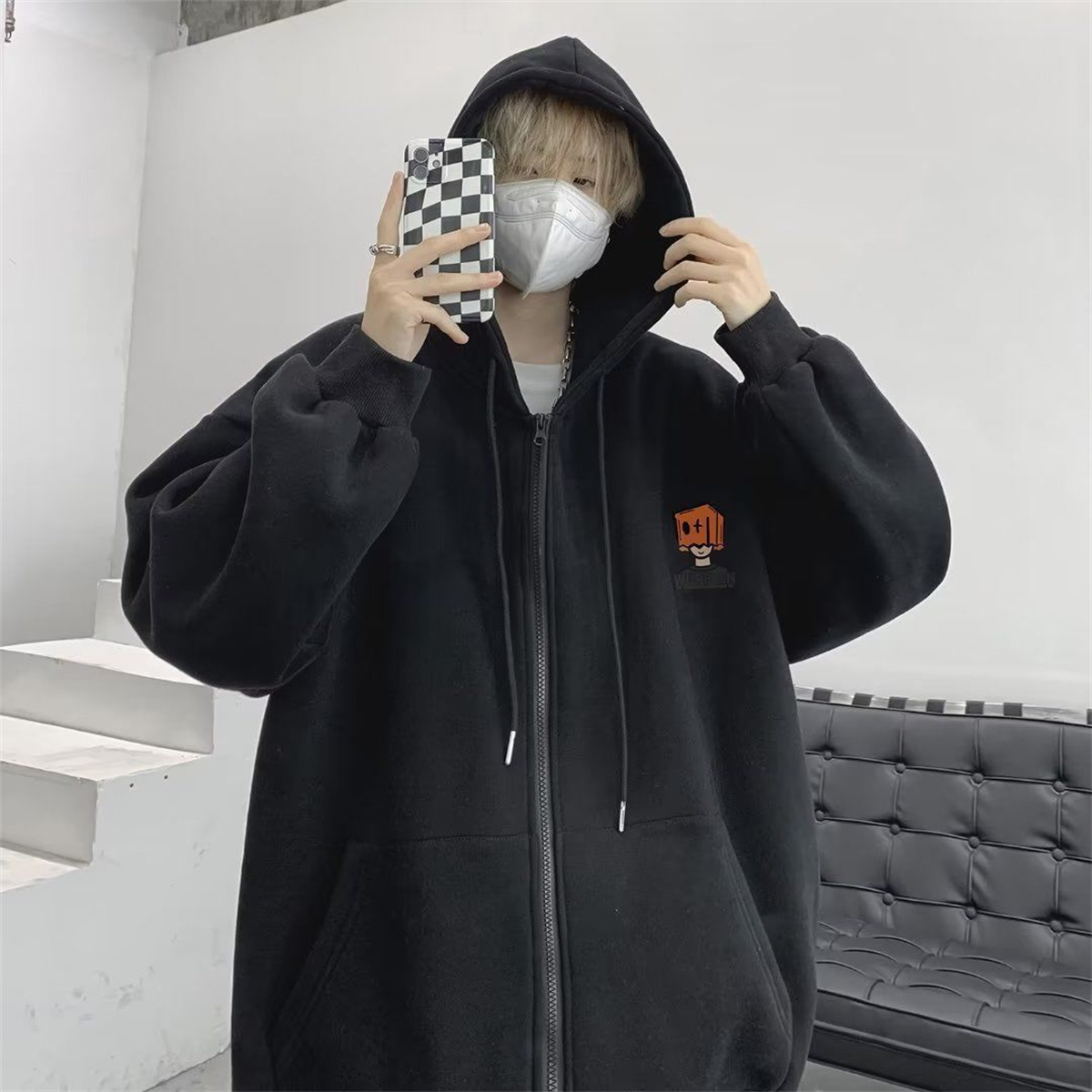 High Street Hoodie Men Solid C - Street Fashion Zip Up Hoodie 评论和价格