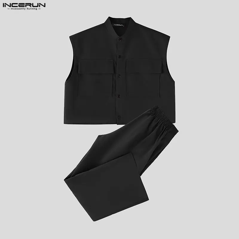 INCERUN Men Sets Solid Sleevel - Street Fashion Male 评论和价格