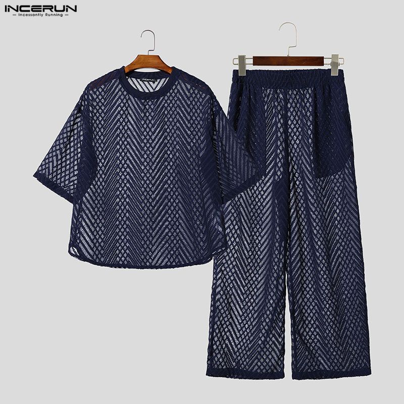 INCERUN Men's Sets See Through - Street Fashion Male 评论和价格