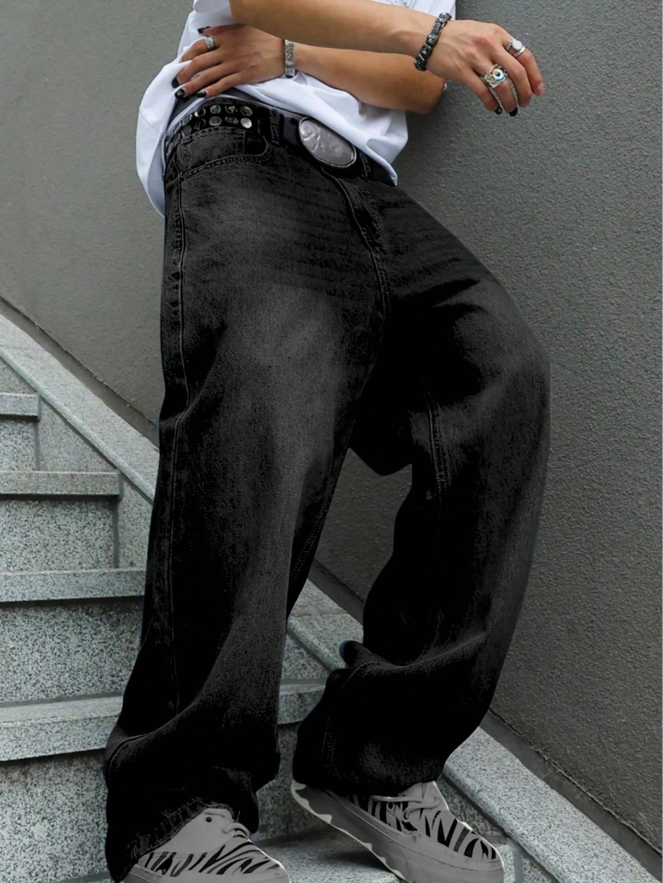 Men'S Straight-Leg Loose Jeans - Street Fashion Urban 评论和价格