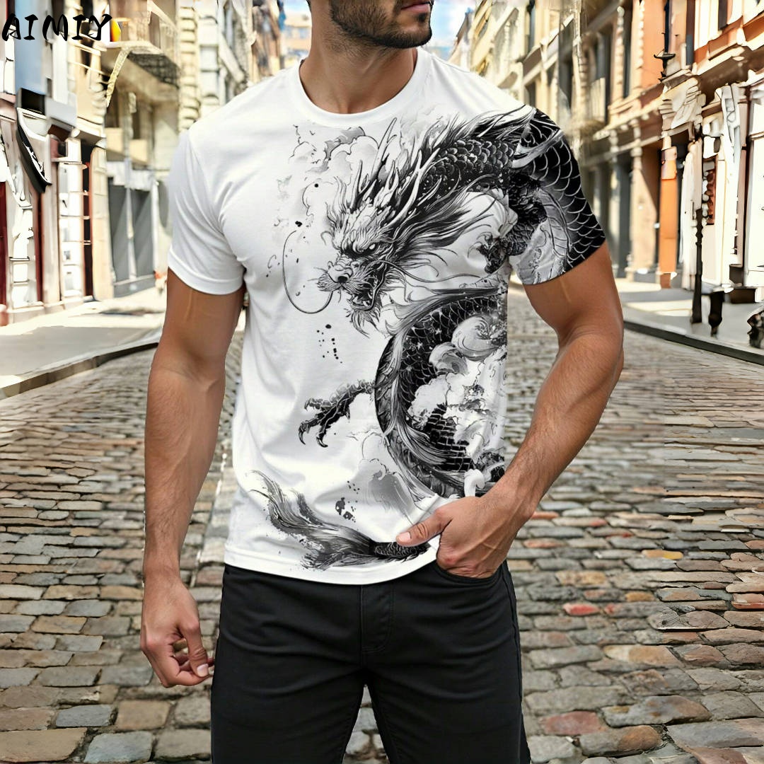 3D Dragon Print Men's T-shirt  - Street Fashion Urban 评论和价格