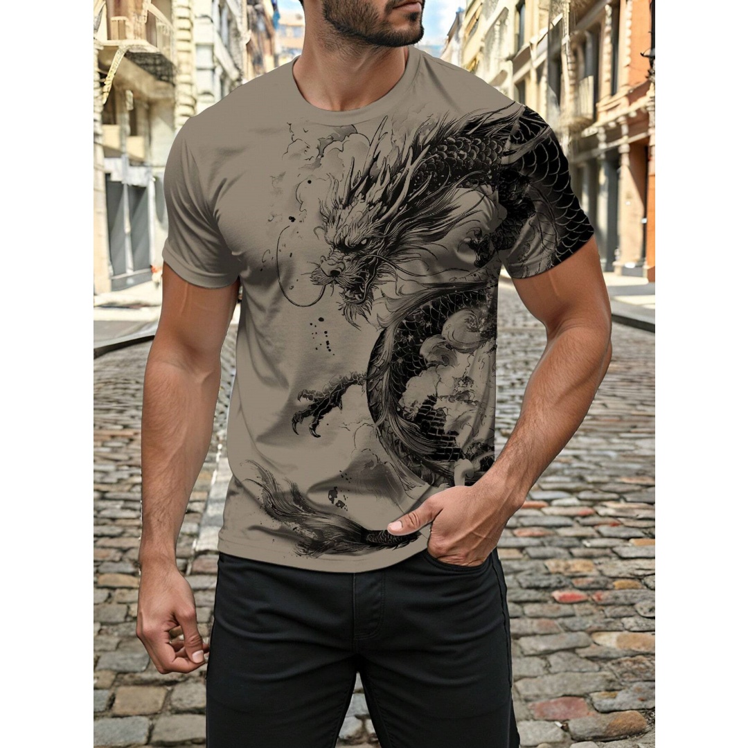 3D Dragon Print Men's T-shirt  - Street Fashion Urban 评论和价格