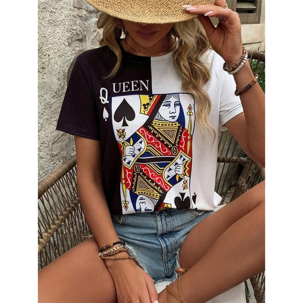 3D Poker Print Women's T-shirt - Street Fashion Urban 评论和价格