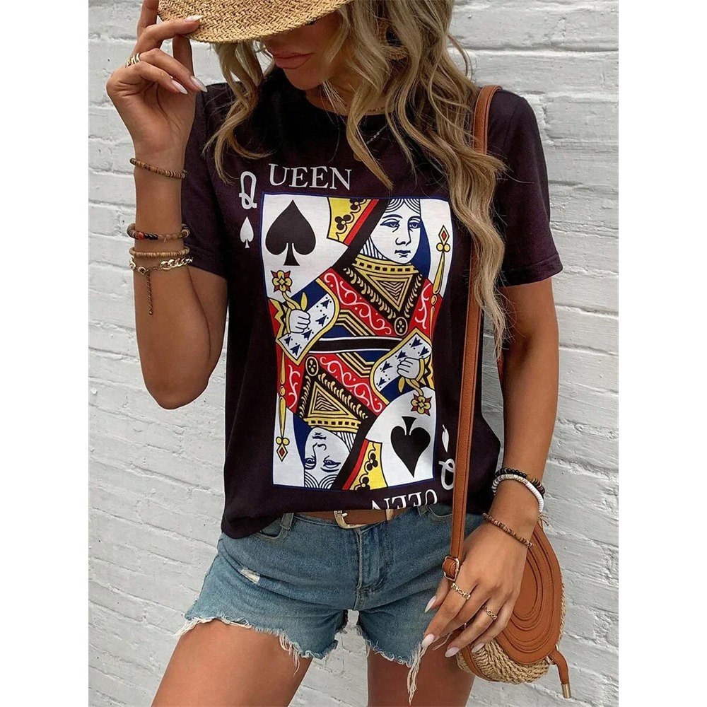 3D Poker Print Women's T-shirt - Street Fashion Urban 评论和价格