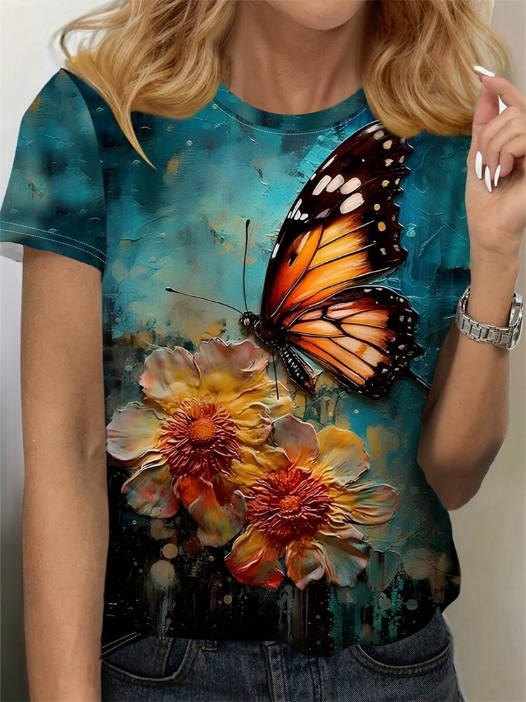 Butterfly Print Women's T-shir - Street Fashion Urban 评论和价格