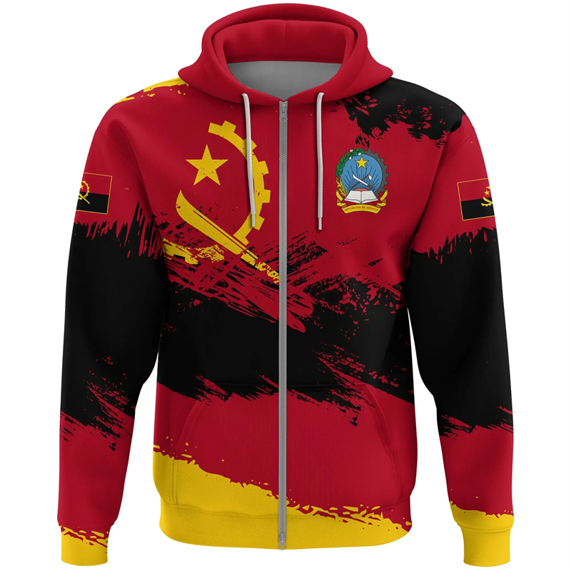 Angola Map Africa Country Grap - Street Fashion Zip Up Hoodie 评论和价格