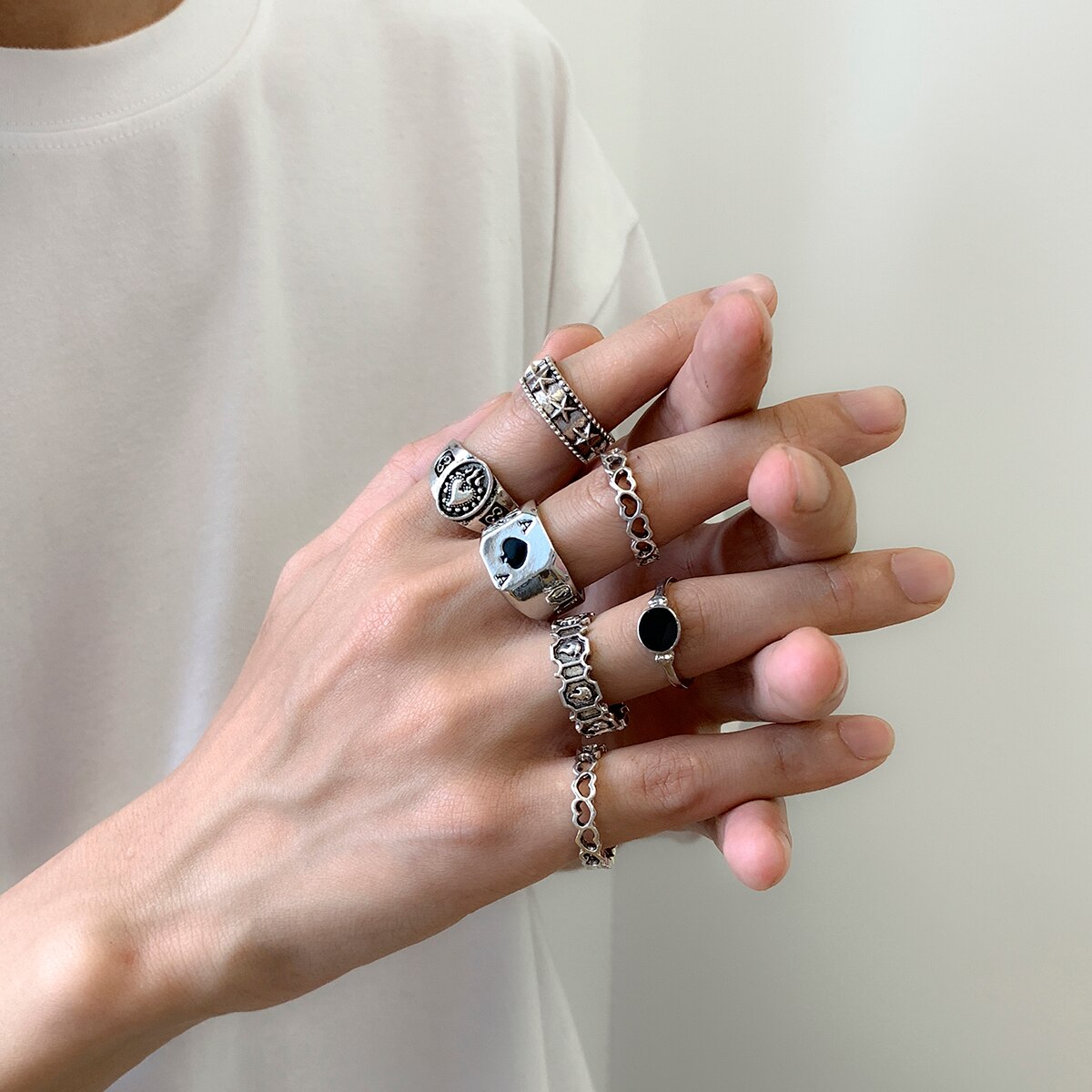 7Pcs/Set Goth Carved Heart Pok - Street Fashion Goth 评论和价格