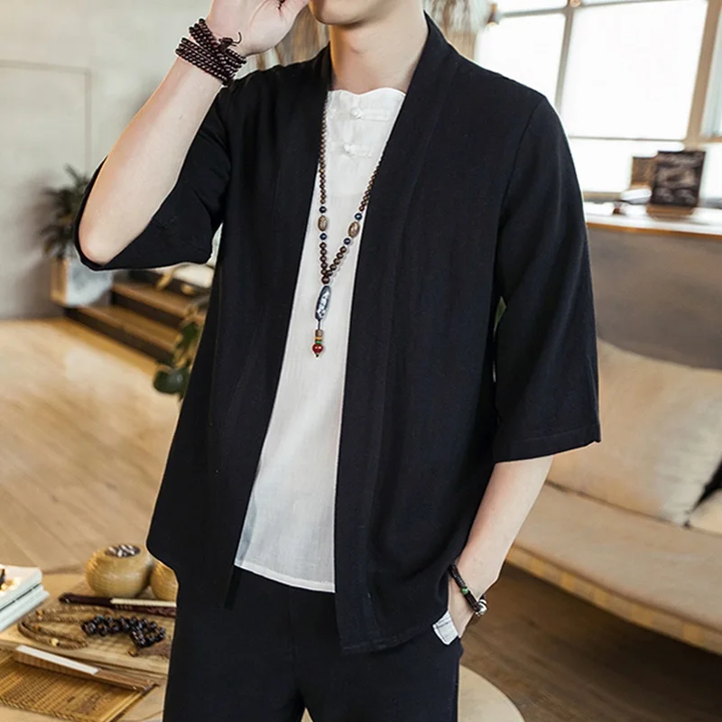 Japanese Kimono Men Cardigan S - Street Fashion Male 评论和价格