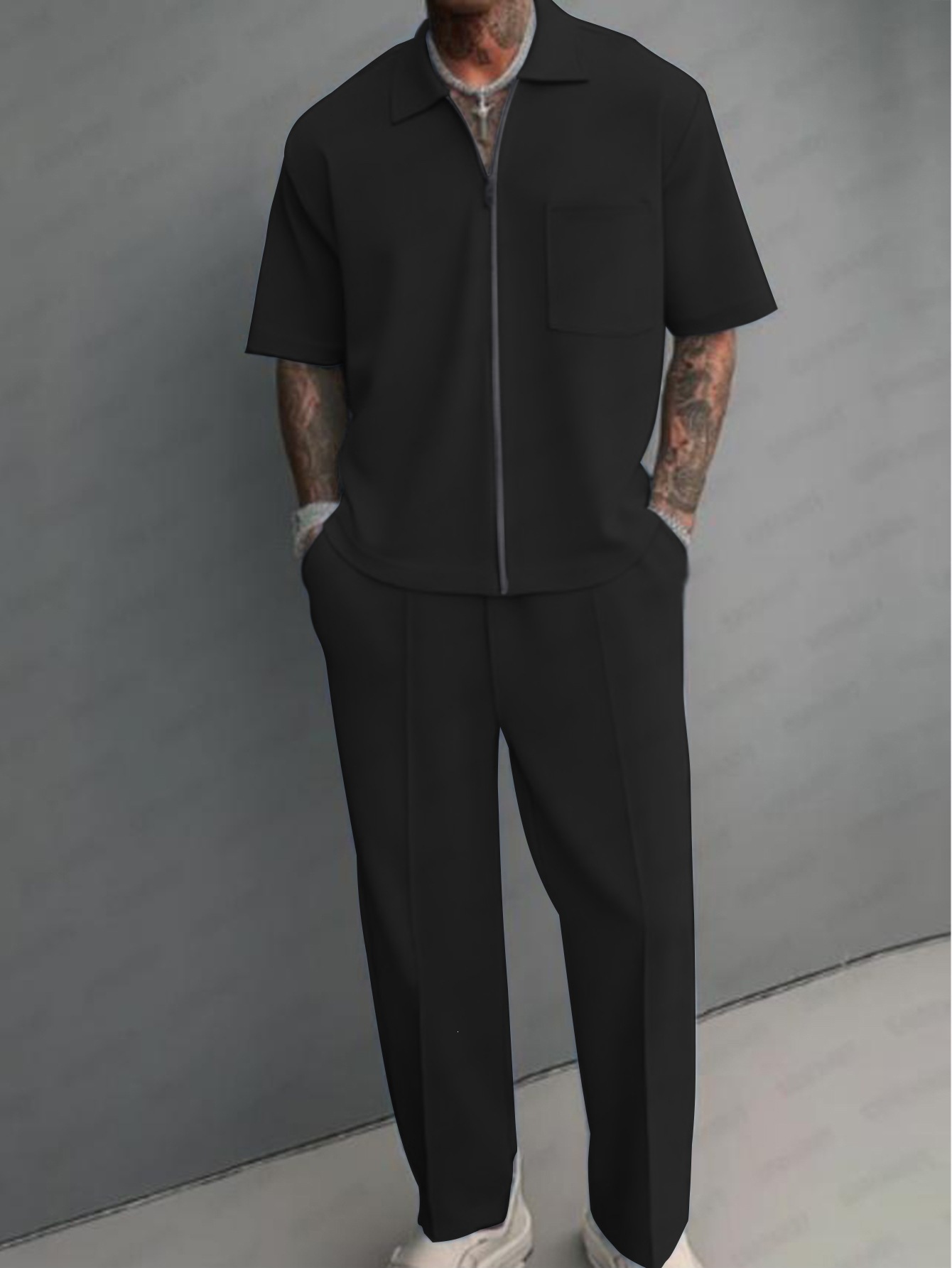 Men 2 Piece Outfits Half Zip P - Street Fashion Male 评论和价格