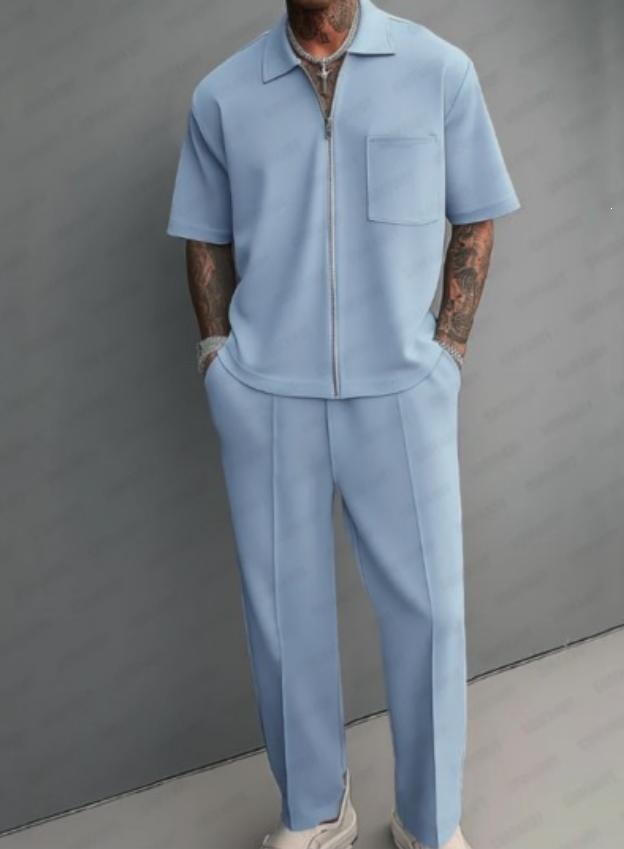 Men 2 Piece Outfits Half Zip P - Street Fashion Male 评论和价格